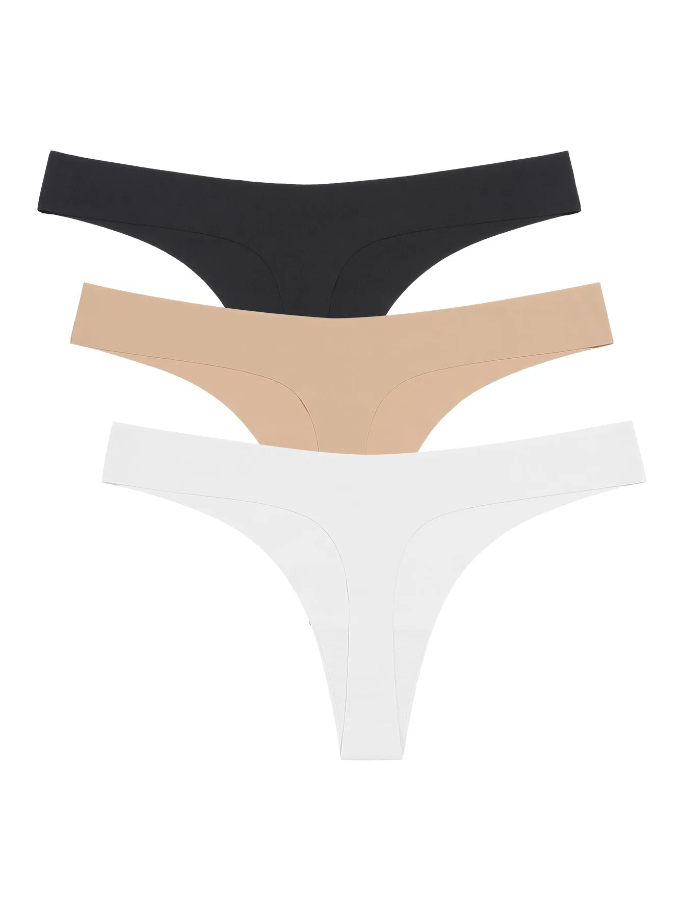 3PCS Daily Wear Basic Color Silky Soft Seamless Thongs Set