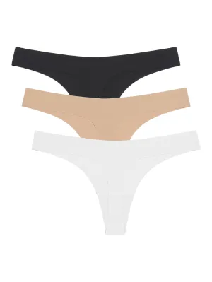 3PCS Daily Wear Basic Color Silky Soft Seamless Thongs Set
