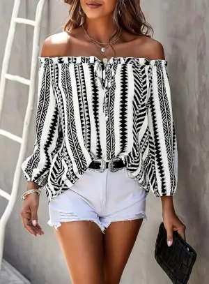 Black And White Aztec Print Blouse