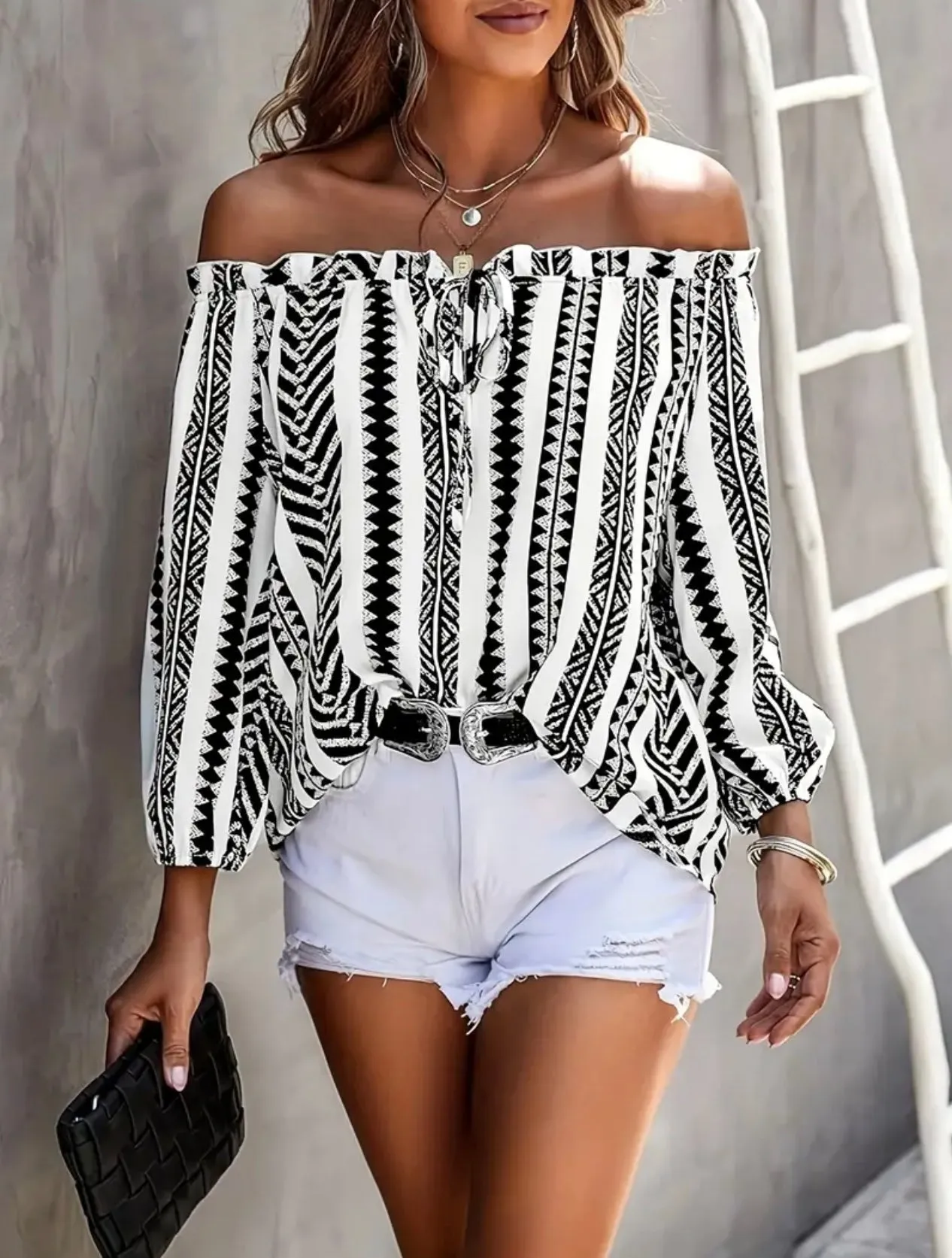 Black And White Aztec Print Blouse