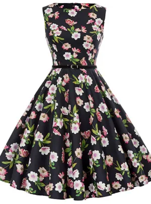 Black Print Short 1950's Vintage Dress
