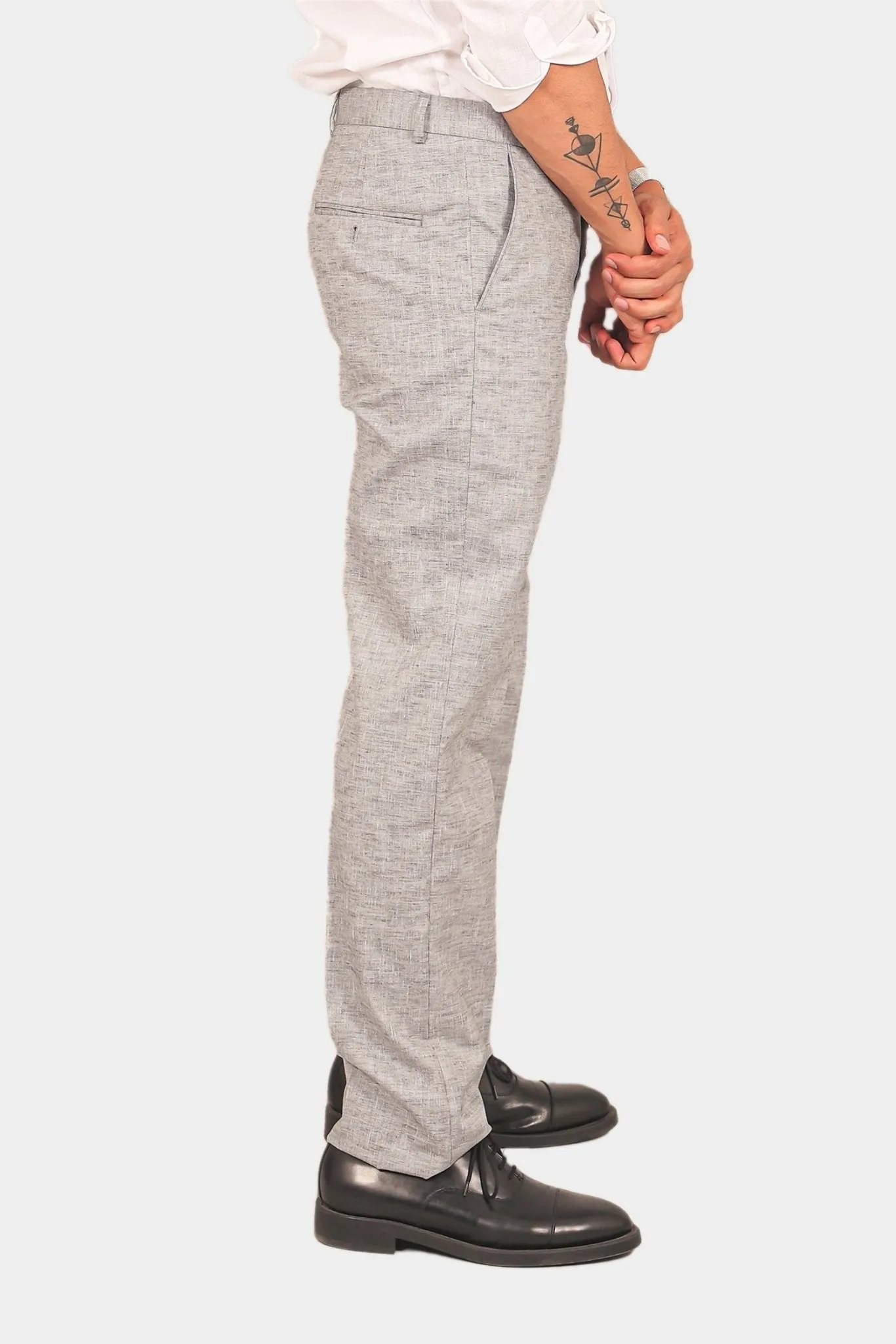 Bluebird Men's Light Black Linen Formal Trouser
