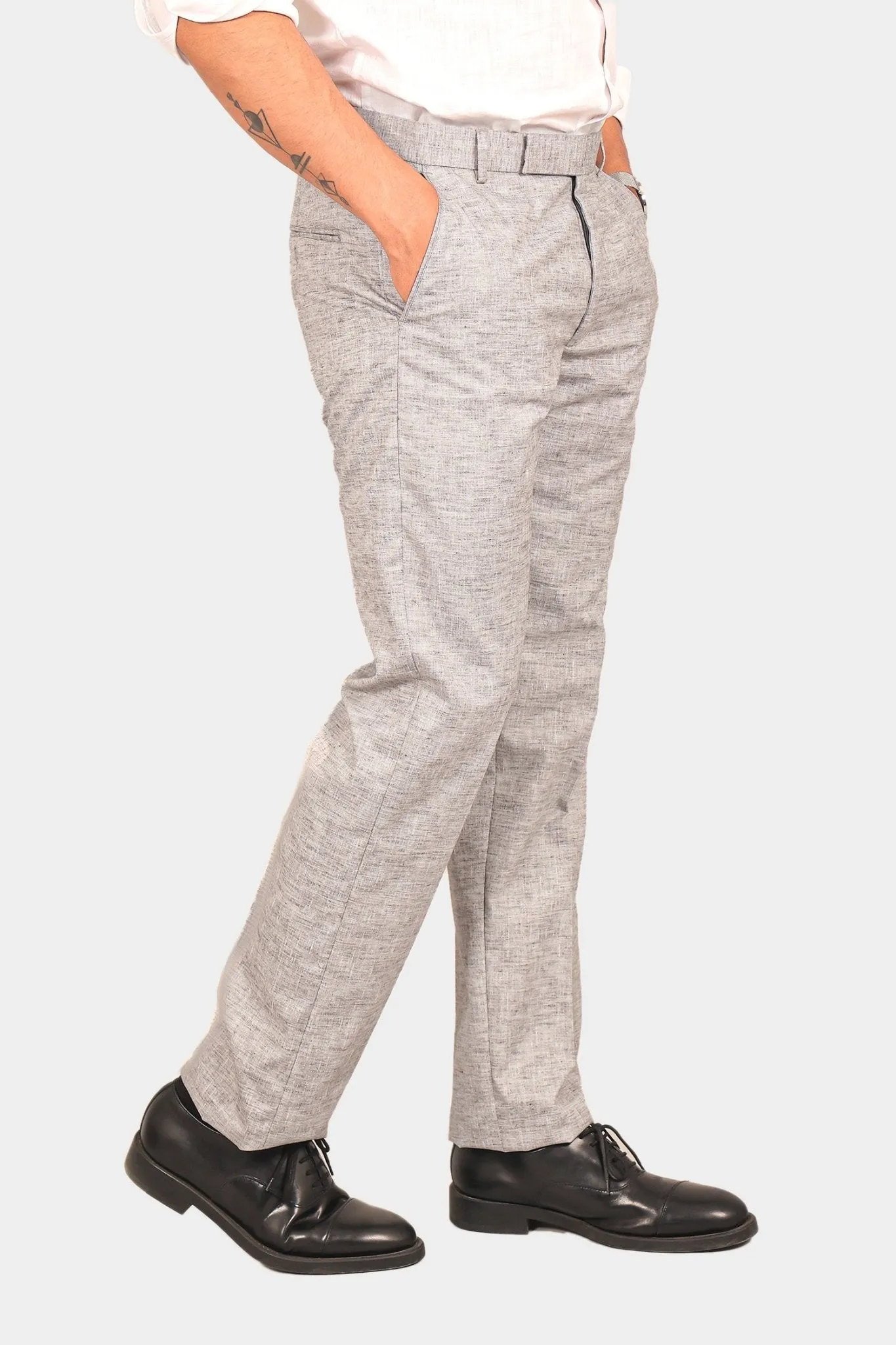 Bluebird Men's Light Black Linen Formal Trouser