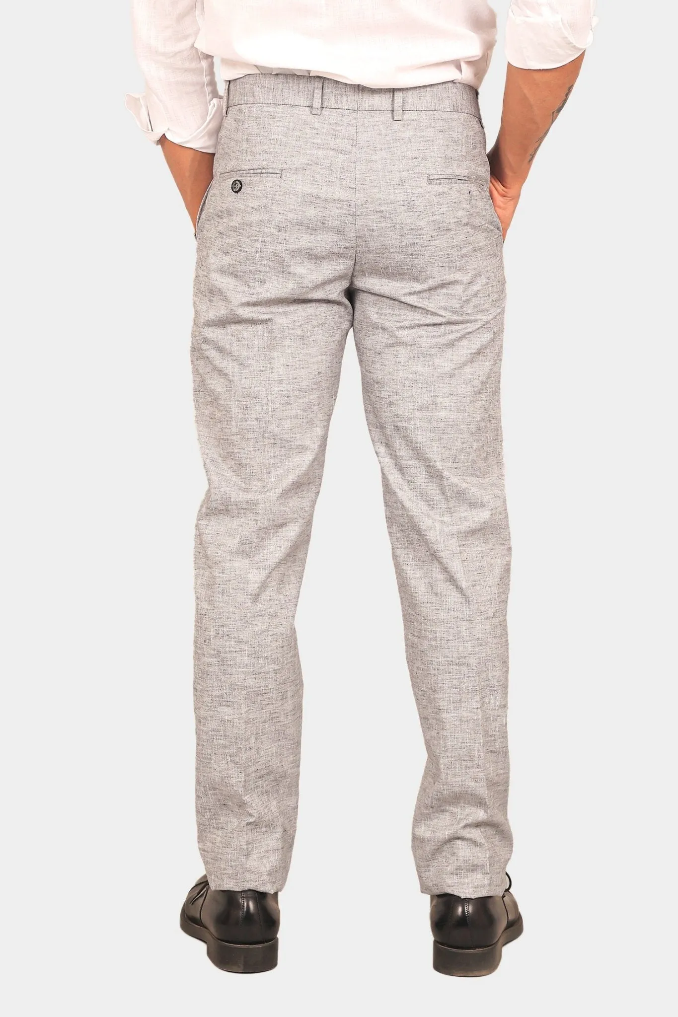 Bluebird Men's Light Black Linen Formal Trouser