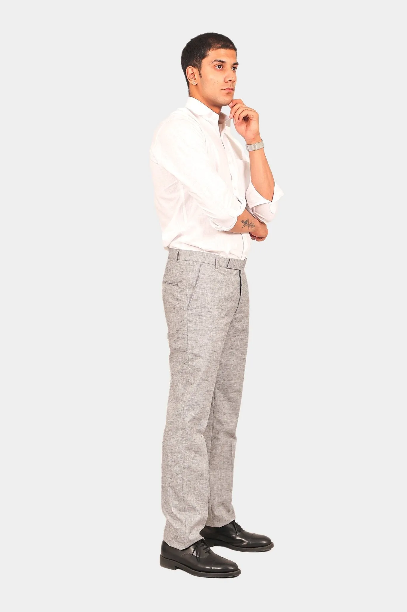 Bluebird Men's Light Black Linen Formal Trouser