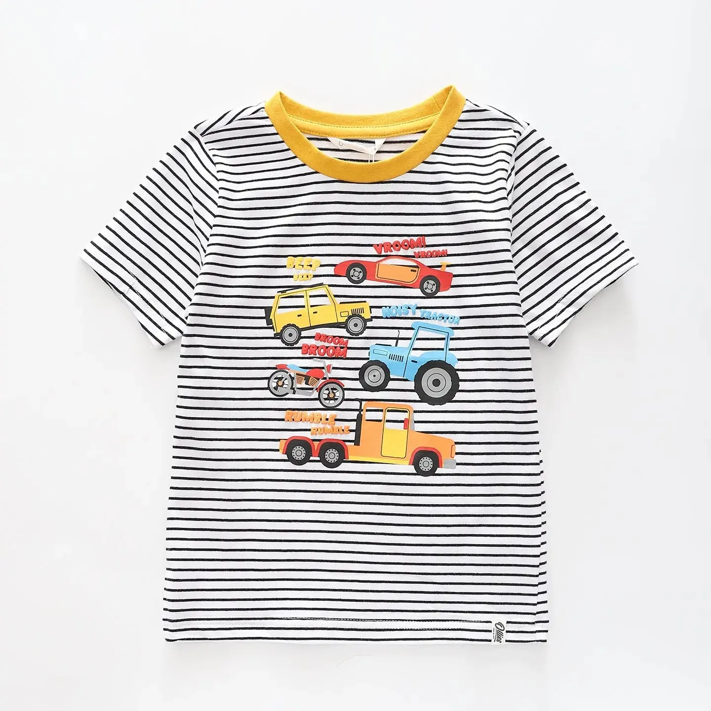 Boy's Black And White Striped Vehicle T-Shirt