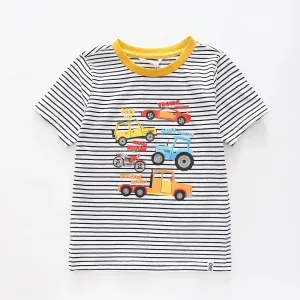 Boy's Black And White Striped Vehicle T-Shirt