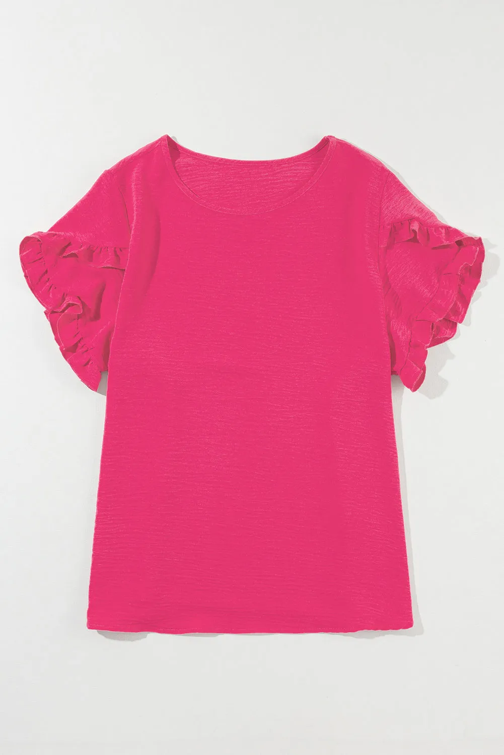 Bright Pink Ruffled Short Sleeve Plus Size Top