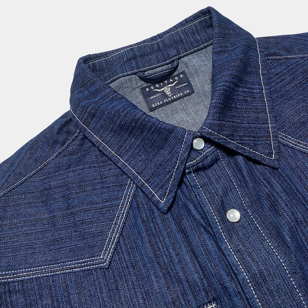 BZEN M.3282 JESSE-HILO REGULAR FIT IRREGULAR INDIGO DYED WESTERN SHIRT-12OZ-HRH INDIGO