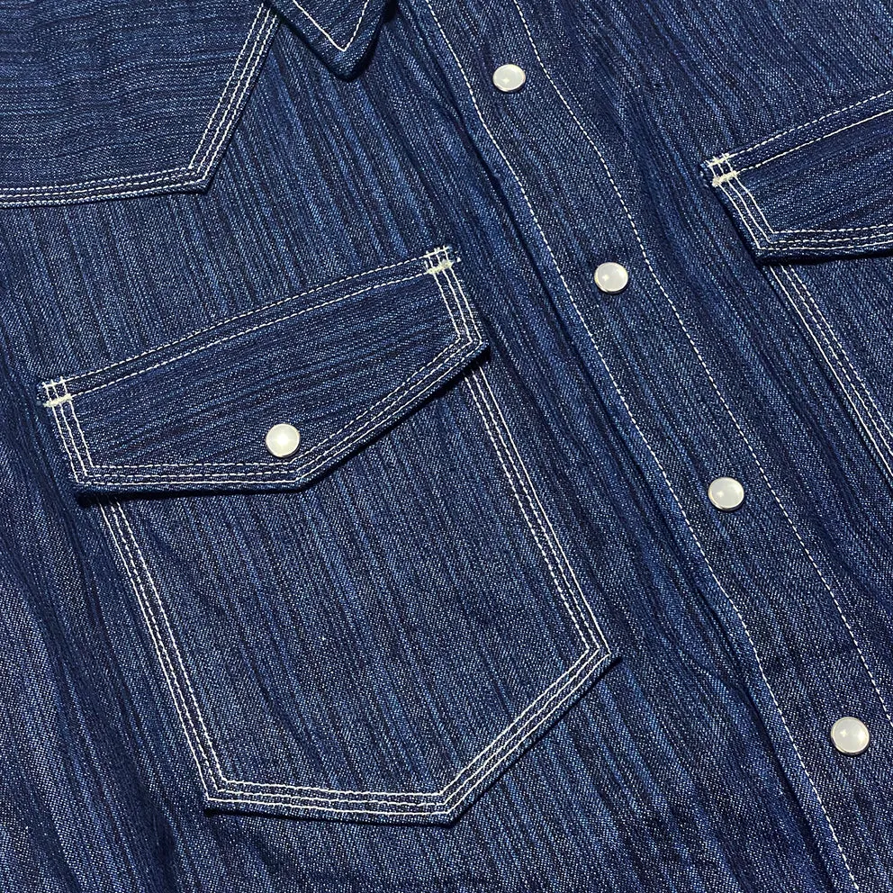 BZEN M.3282 JESSE-HILO REGULAR FIT IRREGULAR INDIGO DYED WESTERN SHIRT-12OZ-HRH INDIGO