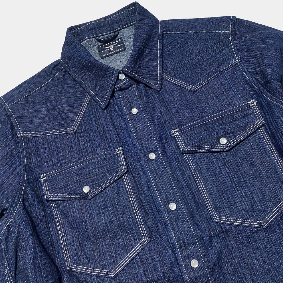 BZEN M.3282 JESSE-HILO REGULAR FIT IRREGULAR INDIGO DYED WESTERN SHIRT-12OZ-HRH INDIGO