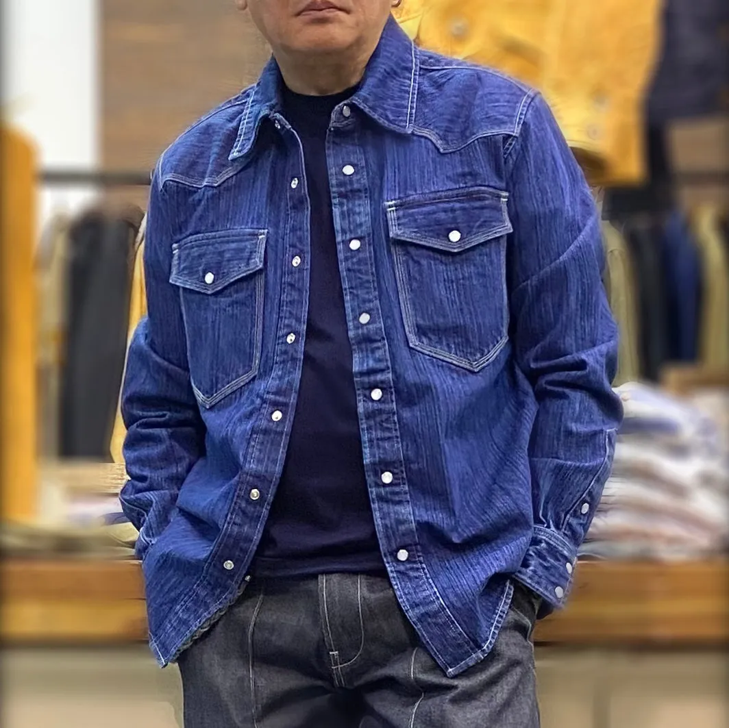 BZEN M.3282 JESSE-HILO REGULAR FIT IRREGULAR INDIGO DYED WESTERN SHIRT-12OZ-HRH INDIGO