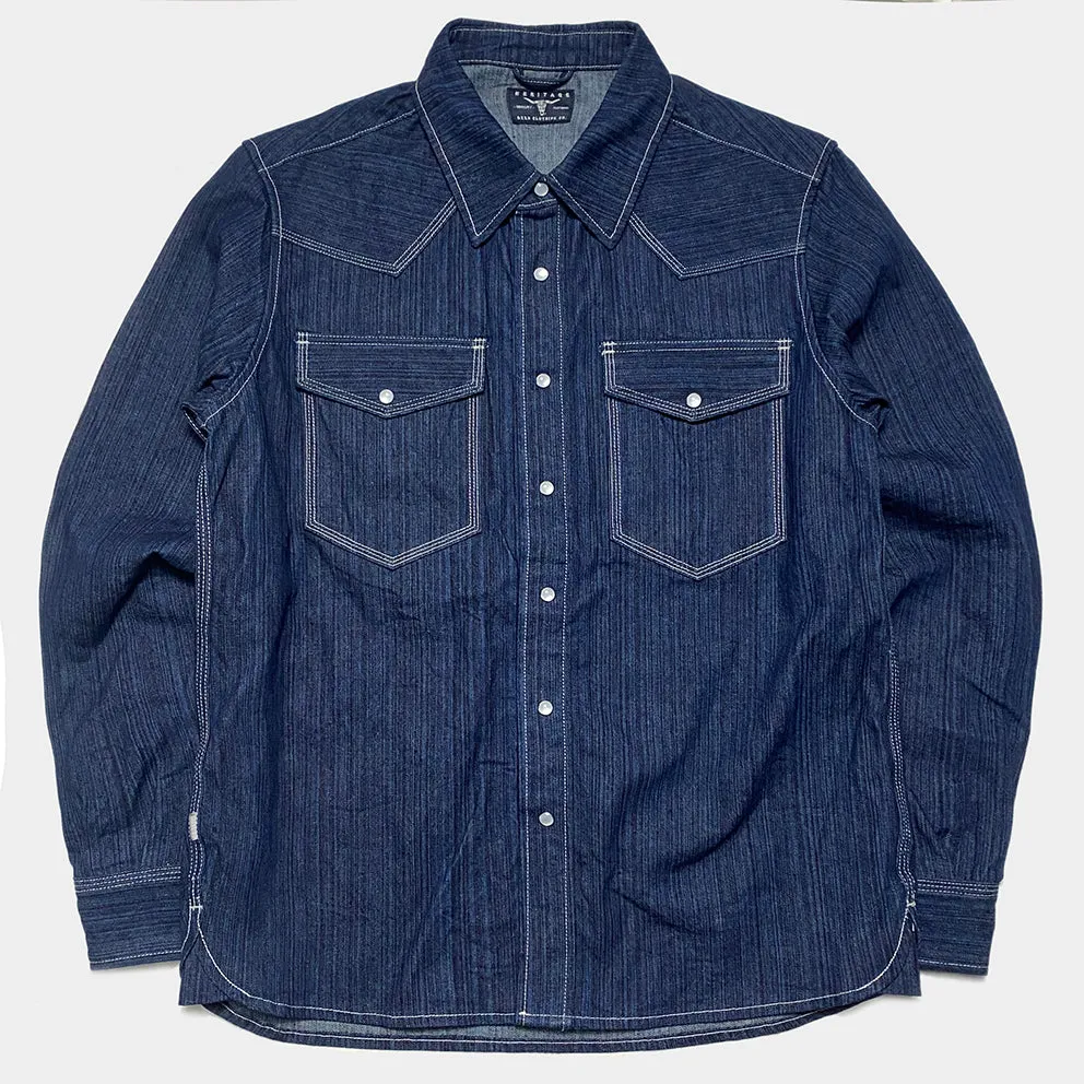 BZEN M.3282 JESSE-HILO REGULAR FIT IRREGULAR INDIGO DYED WESTERN SHIRT-12OZ-HRH INDIGO