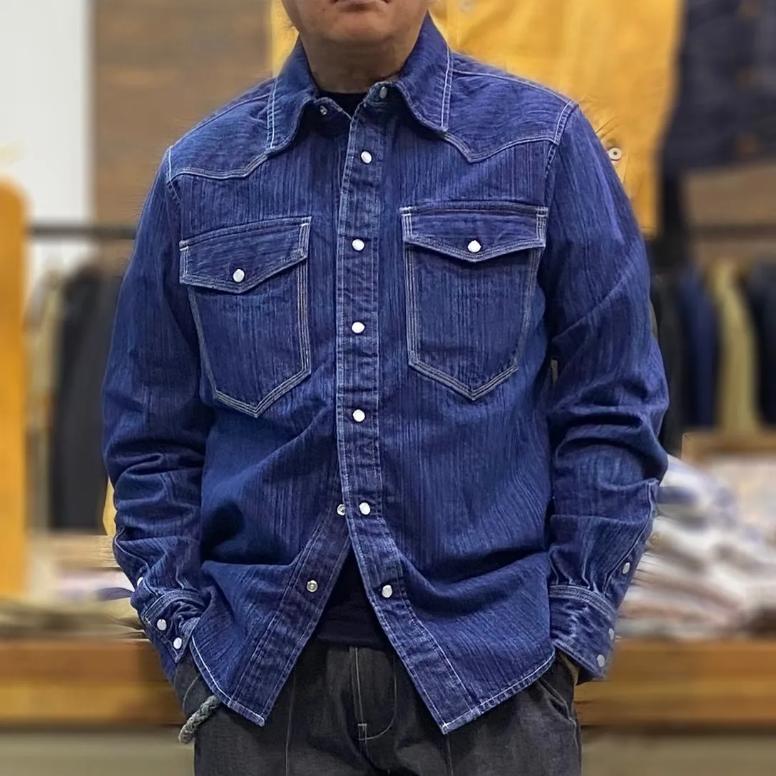 BZEN M.3282 JESSE-HILO REGULAR FIT IRREGULAR INDIGO DYED WESTERN SHIRT-12OZ-HRH INDIGO
