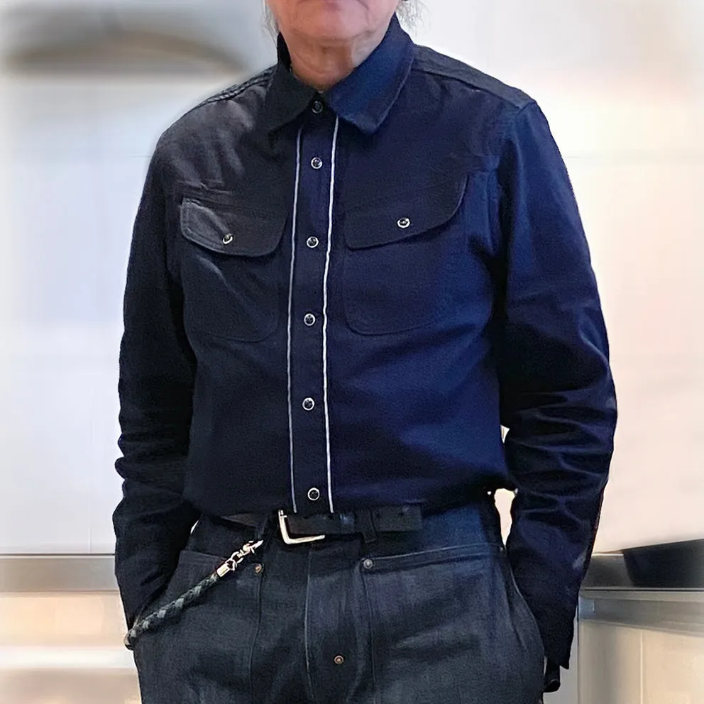 BZEN M.3282 JG-CDI REGULAR FIT 2 POCKET CROSS DYED INDIGO SELVEDGE DENIM SHIRT-7.5OZ-E0 INDIGO