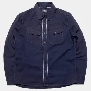 BZEN M.3282 JG-CDI REGULAR FIT 2 POCKET CROSS DYED INDIGO SELVEDGE DENIM SHIRT-7.5OZ-E0 INDIGO