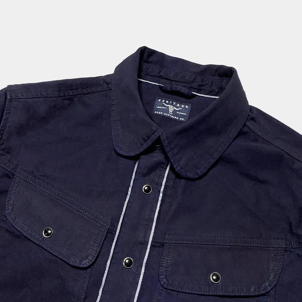 BZEN M.3282 JG-CDI REGULAR FIT 2 POCKET CROSS DYED INDIGO SELVEDGE DENIM SHIRT-7.5OZ-E0 INDIGO