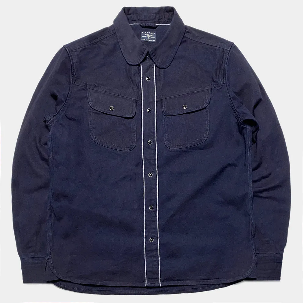BZEN M.3282 JG-CDI REGULAR FIT 2 POCKET CROSS DYED INDIGO SELVEDGE DENIM SHIRT-7.5OZ-E0 INDIGO