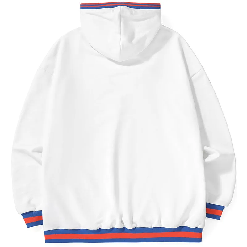 Cartoon Print Stripe Drawstring Hoodies