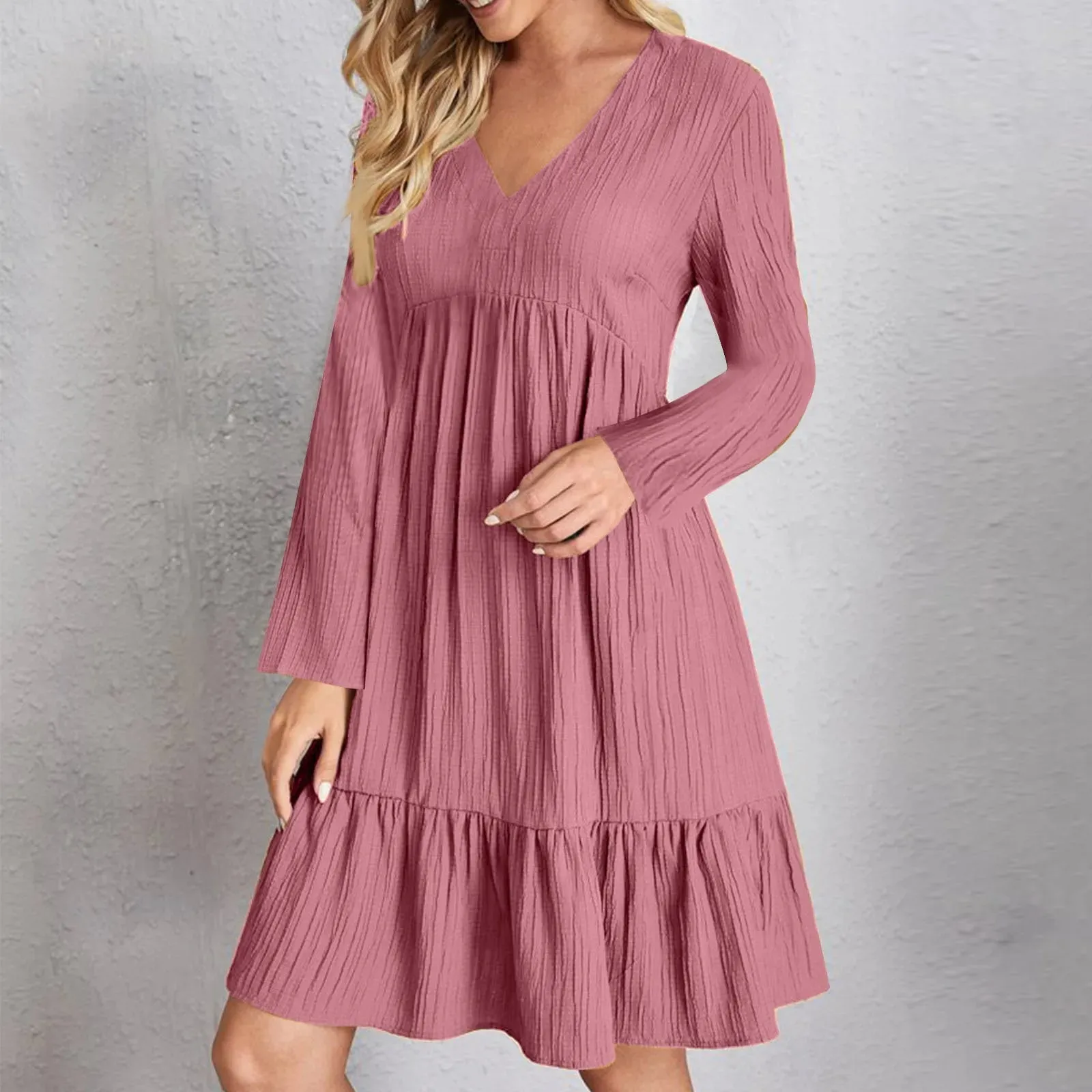 Casual Solid V Neck Ruffles Boho Loose Beach Party Elegant Casual Vintage Dress