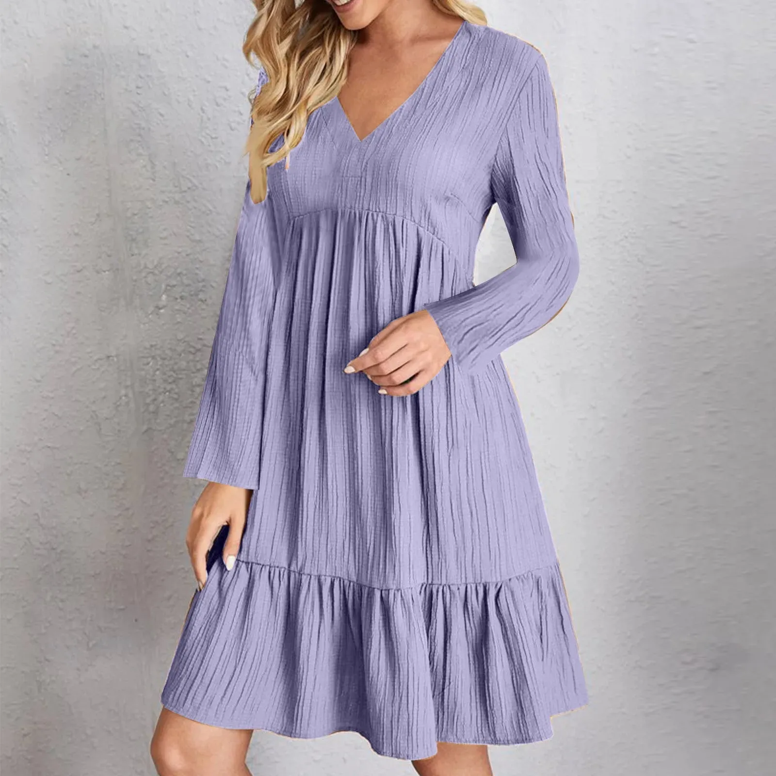Casual Solid V Neck Ruffles Boho Loose Beach Party Elegant Casual Vintage Dress
