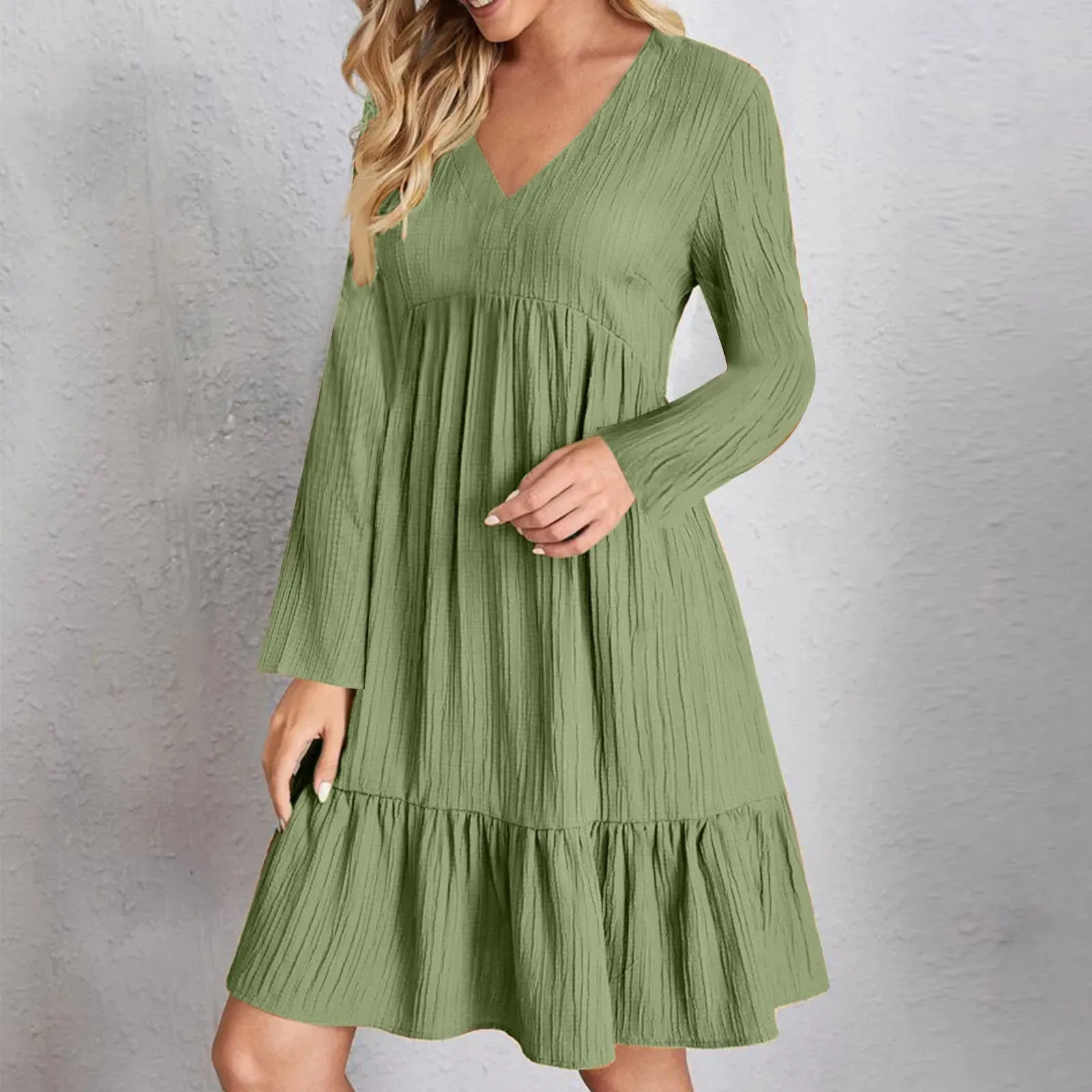 Casual Solid V Neck Ruffles Boho Loose Beach Party Elegant Casual Vintage Dress