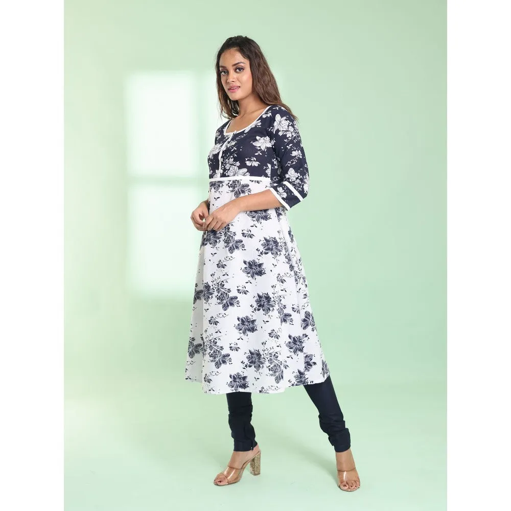 CHARUKRITI White Cotton Floral Printed Fit & Flare Kurta