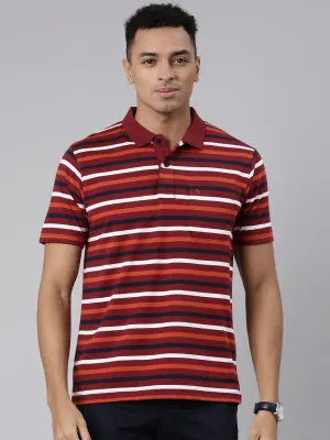 Classic Polo Men's Half Sleeve Maroon/White Polo Neck Cotton Blend Authentic Fit T-Shirt | AVON - 575 B AF P
