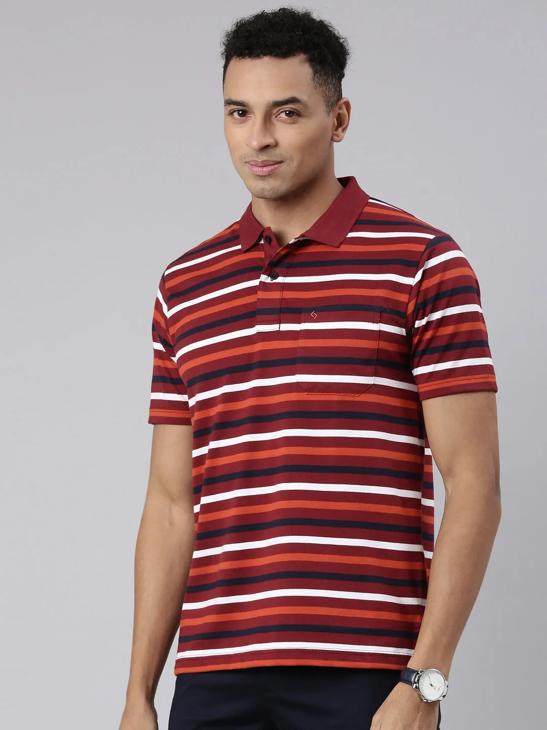 Classic Polo Men's Half Sleeve Maroon/White Polo Neck Cotton Blend Authentic Fit T-Shirt | AVON - 575 B AF P