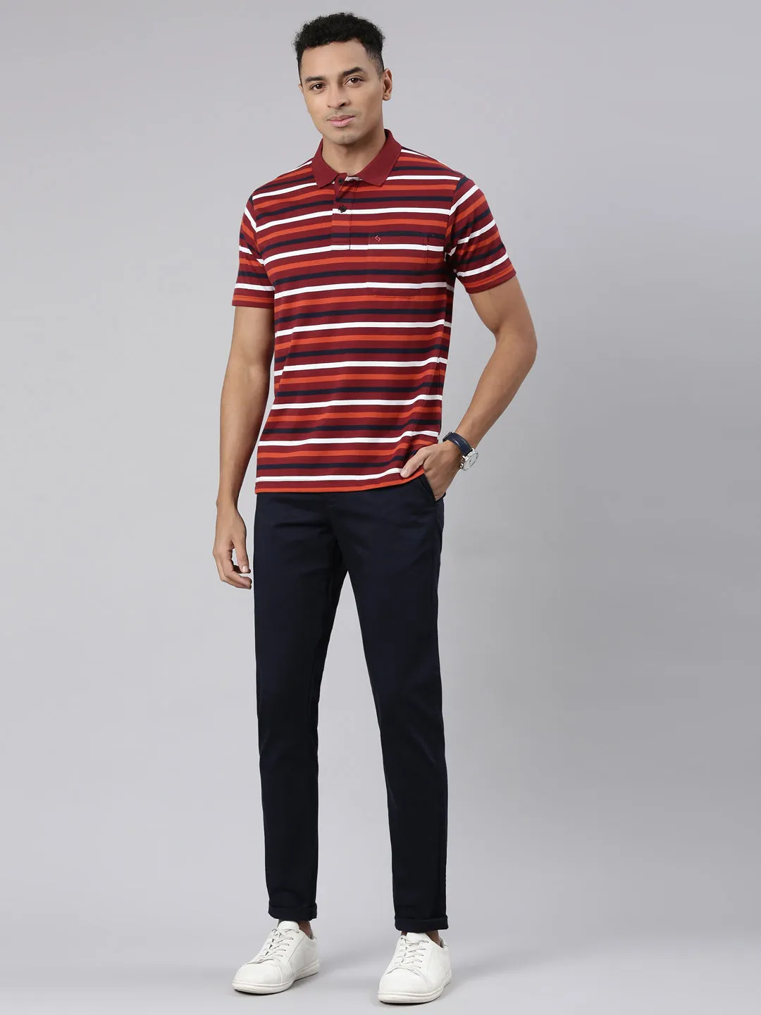Classic Polo Men's Half Sleeve Maroon/White Polo Neck Cotton Blend Authentic Fit T-Shirt | AVON - 575 B AF P
