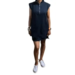 Comfortable and Casual Half Zip Textured Dress with Pockets