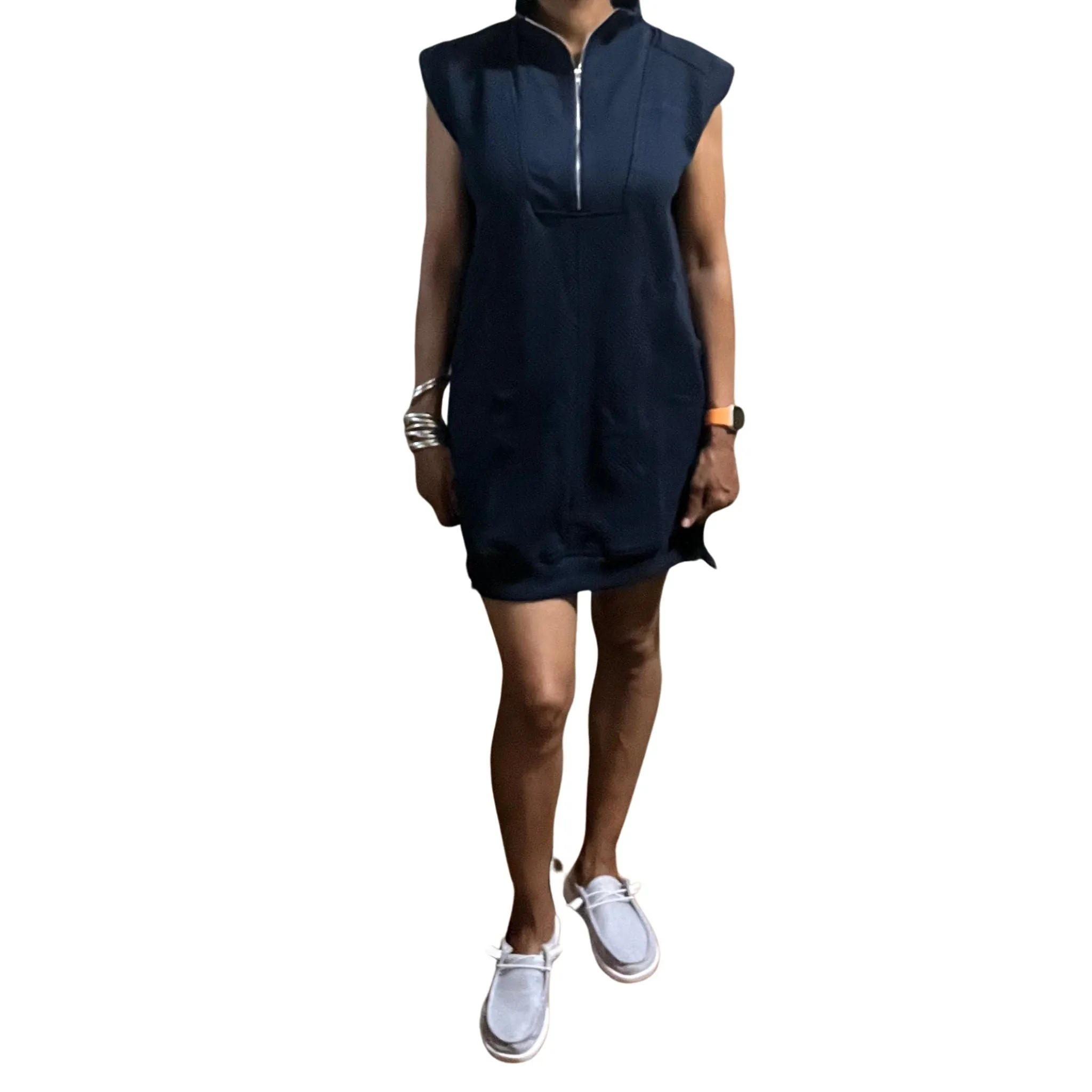Comfortable and Casual Half Zip Textured Dress with Pockets