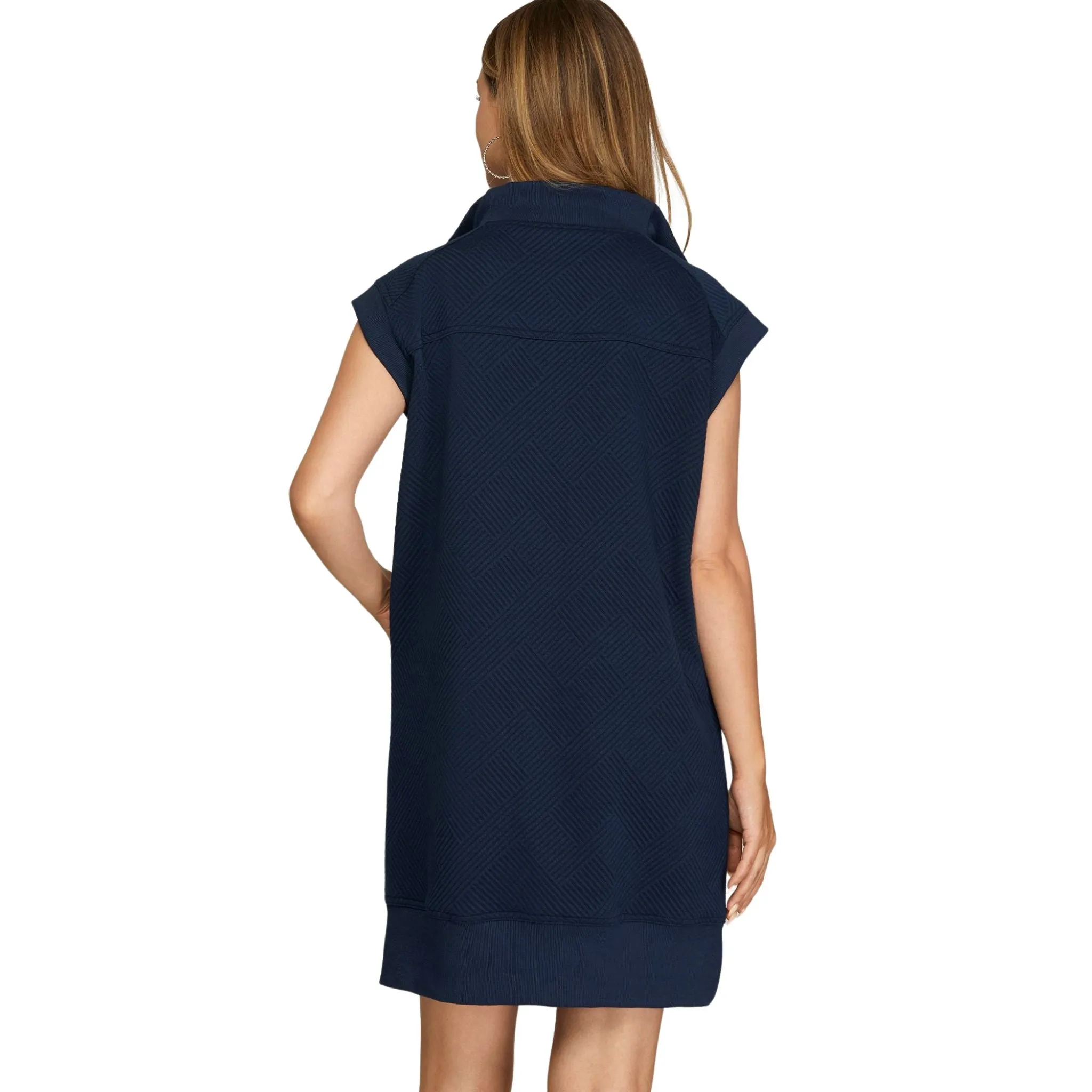 Comfortable and Casual Half Zip Textured Dress with Pockets