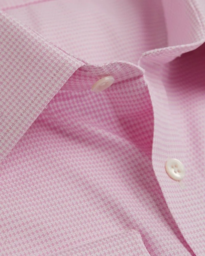 Contemporary Fit, Classic Collar, Double Cuff in Pink & White Houndstooth