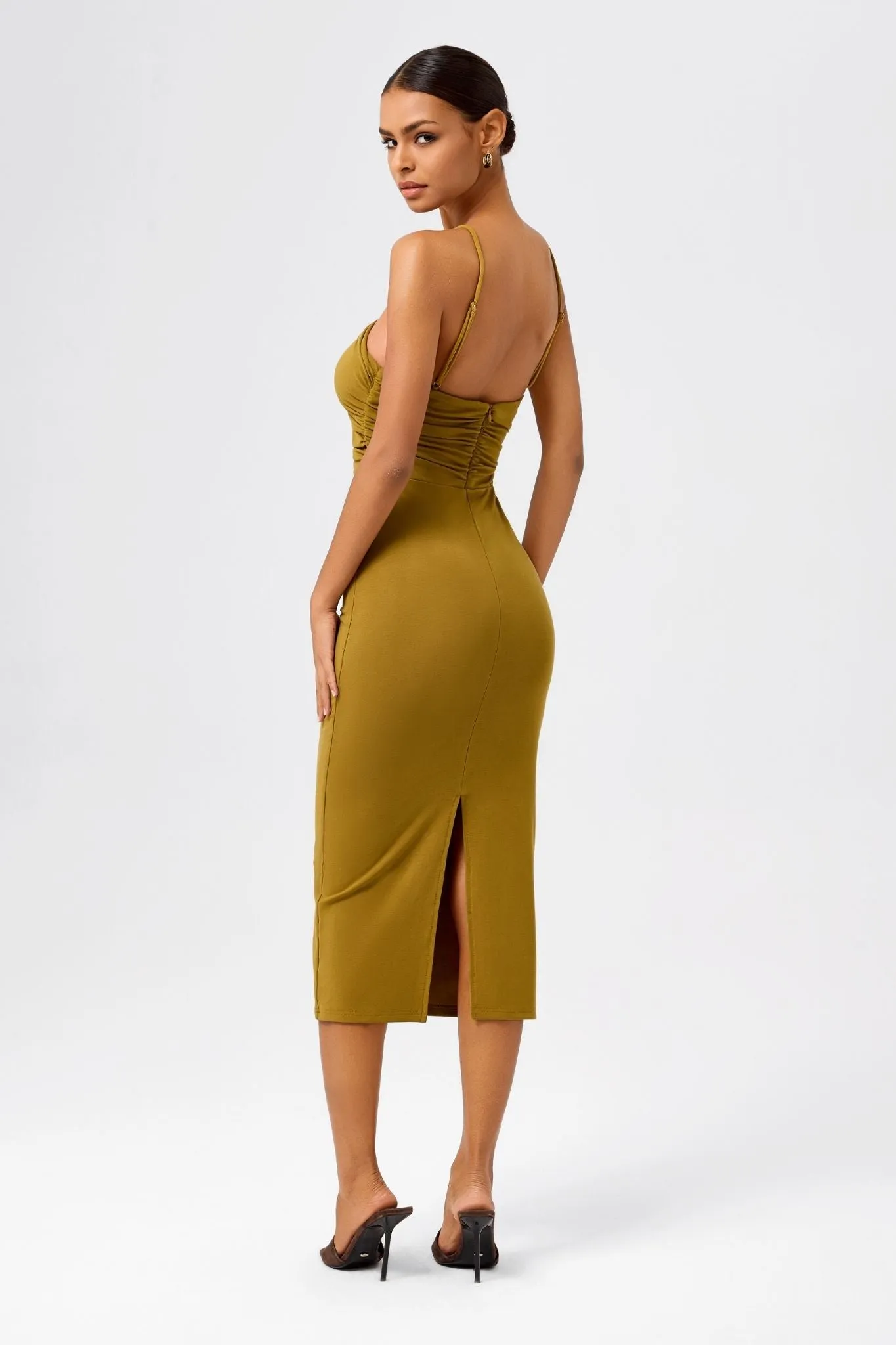 Cross-Halter Bodycon Midi Dress with Cutout