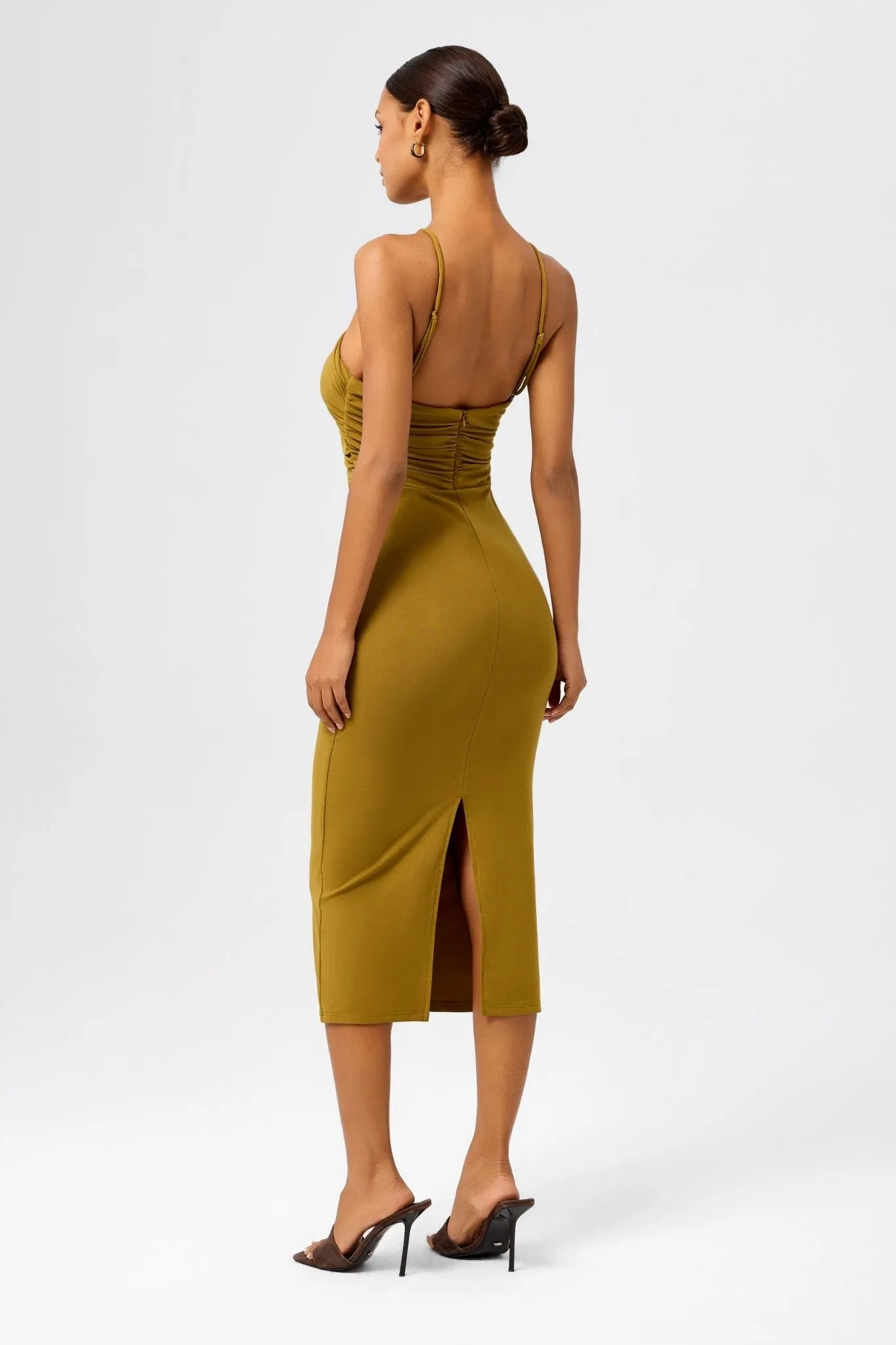Cross-Halter Bodycon Midi Dress with Cutout