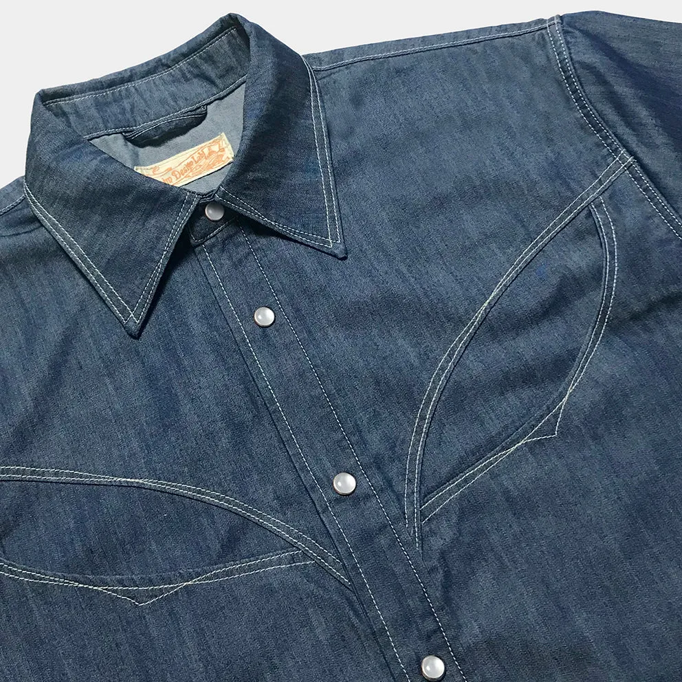 DDL 323R-DEL TORO OV REGULAR FIT 2 POCKET SHORT SLEEVE WESTERN TENCEL COTTON DENIM SHIRT-6OZ-E1 INDIGO