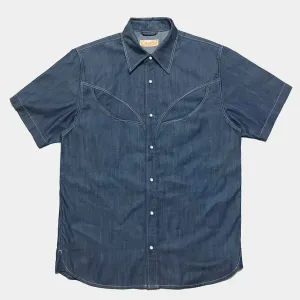 DDL 323R-DEL TORO OV REGULAR FIT 2 POCKET SHORT SLEEVE WESTERN TENCEL COTTON DENIM SHIRT-6OZ-E1 INDIGO