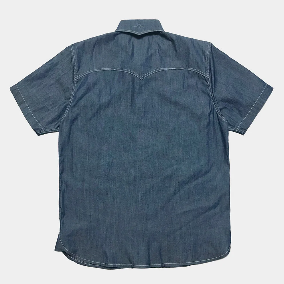 DDL 323R-DEL TORO OV REGULAR FIT 2 POCKET SHORT SLEEVE WESTERN TENCEL COTTON DENIM SHIRT-6OZ-E1 INDIGO