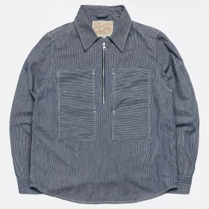 DDL 329 HUNTER2-MSTR REGULAR FIT 2 POCKET 1/2 ZIPPER FRONT INDIGO STRIPE DENIM SMOCK SHIRT-5.5OZ-E0 Y/D STRIPE