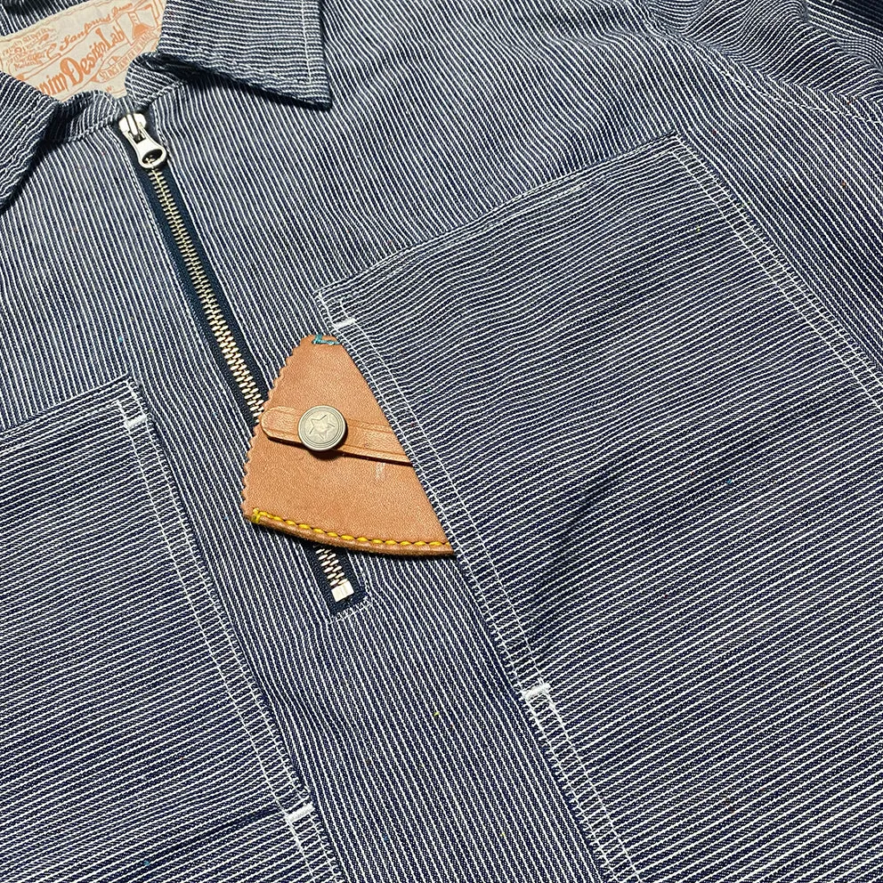DDL 329 HUNTER2-MSTR REGULAR FIT 2 POCKET 1/2 ZIPPER FRONT INDIGO STRIPE DENIM SMOCK SHIRT-5.5OZ-E0 Y/D STRIPE