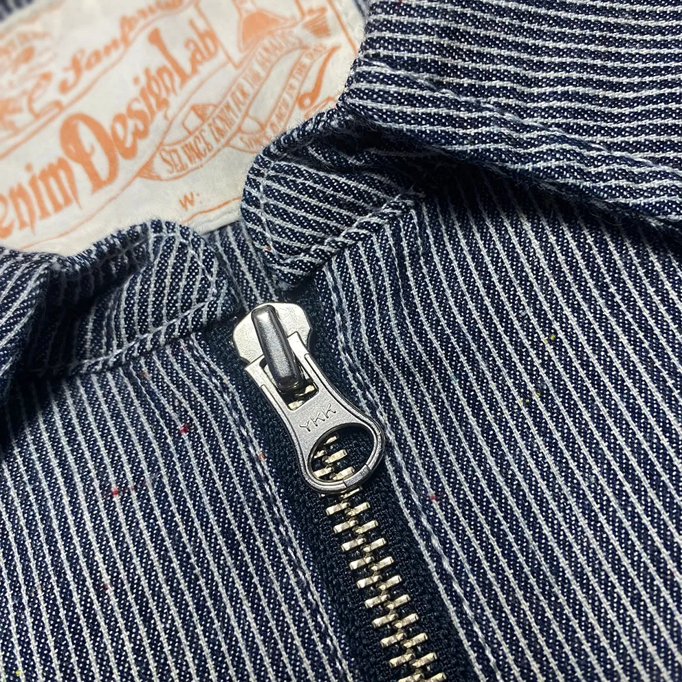 DDL 329 HUNTER2-MSTR REGULAR FIT 2 POCKET 1/2 ZIPPER FRONT INDIGO STRIPE DENIM SMOCK SHIRT-5.5OZ-E0 Y/D STRIPE