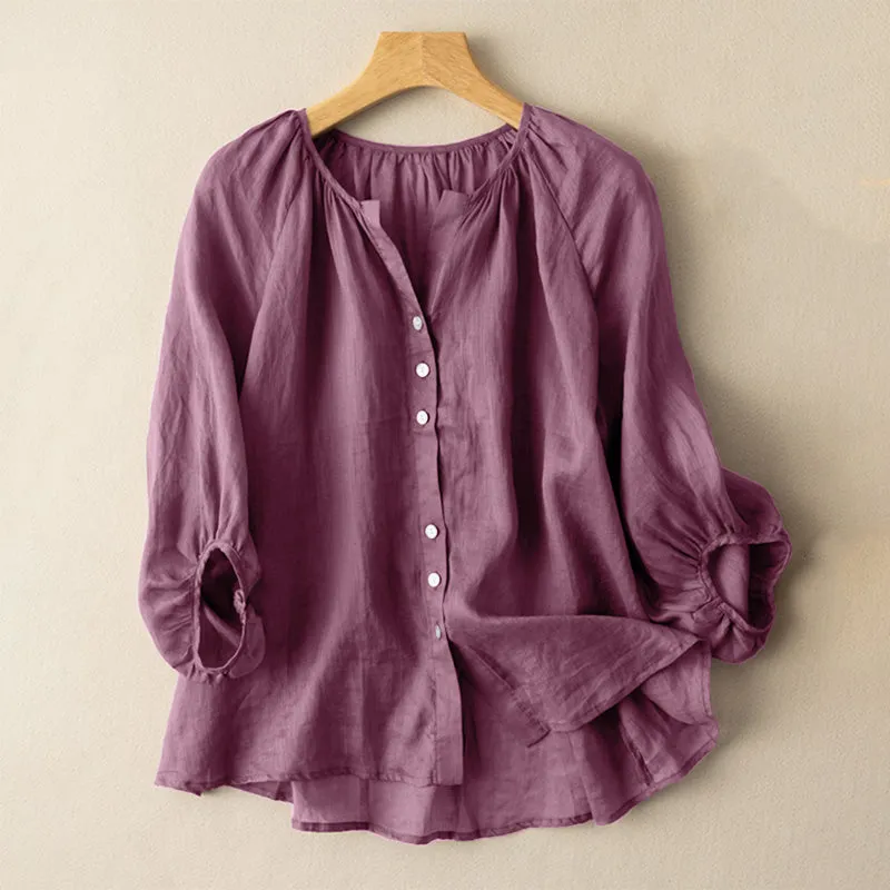 deanwangkt Femme Three Quarter Sleeve O-Neck Oversized Cotton Shirt  ZANZEA Women Summer Solid Color Blouse Fashion Casual Holiday Tops