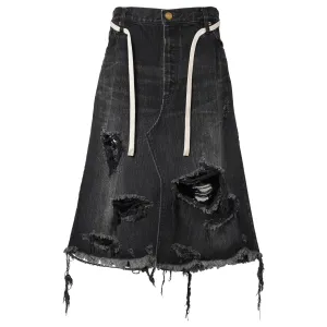 DENIM WRAP SKIRT / BLACK