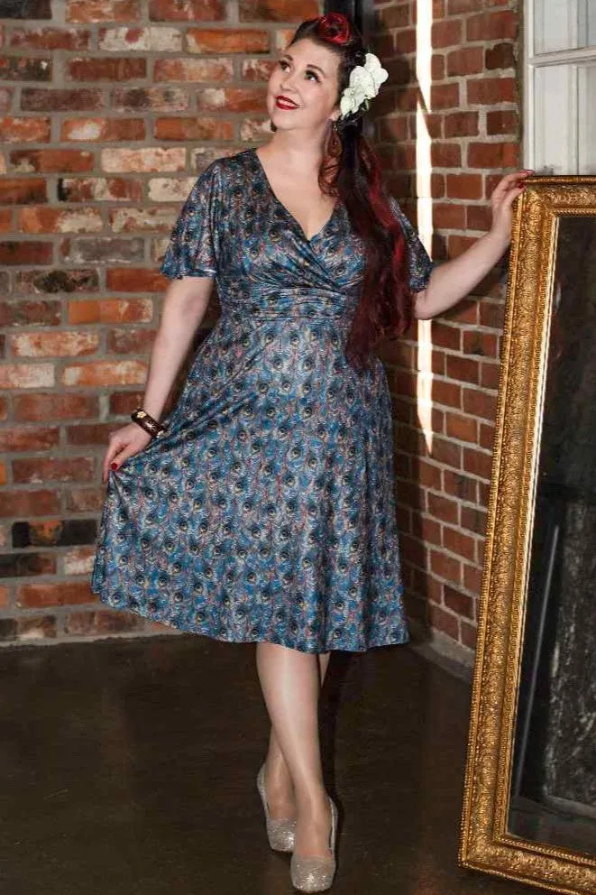 Donna Peacock Feather Crossover Bust Dress