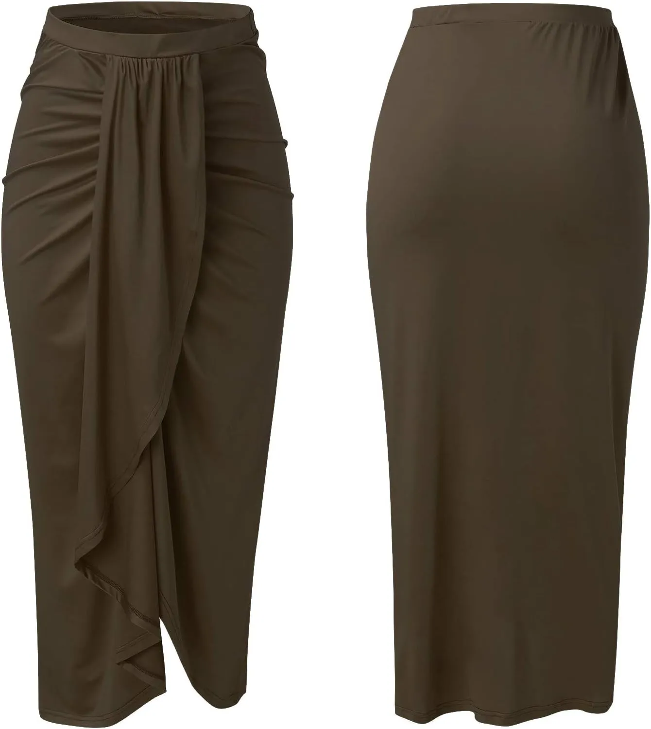 Elastic Draped Asymmetrical Casual Solid Waist Maxi High Wrap Slit Skirt Women's Skirt Tree Skirt Box