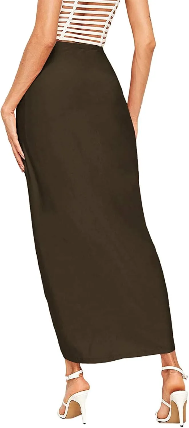 Elastic Draped Asymmetrical Casual Solid Waist Maxi High Wrap Slit Skirt Women's Skirt Tree Skirt Box