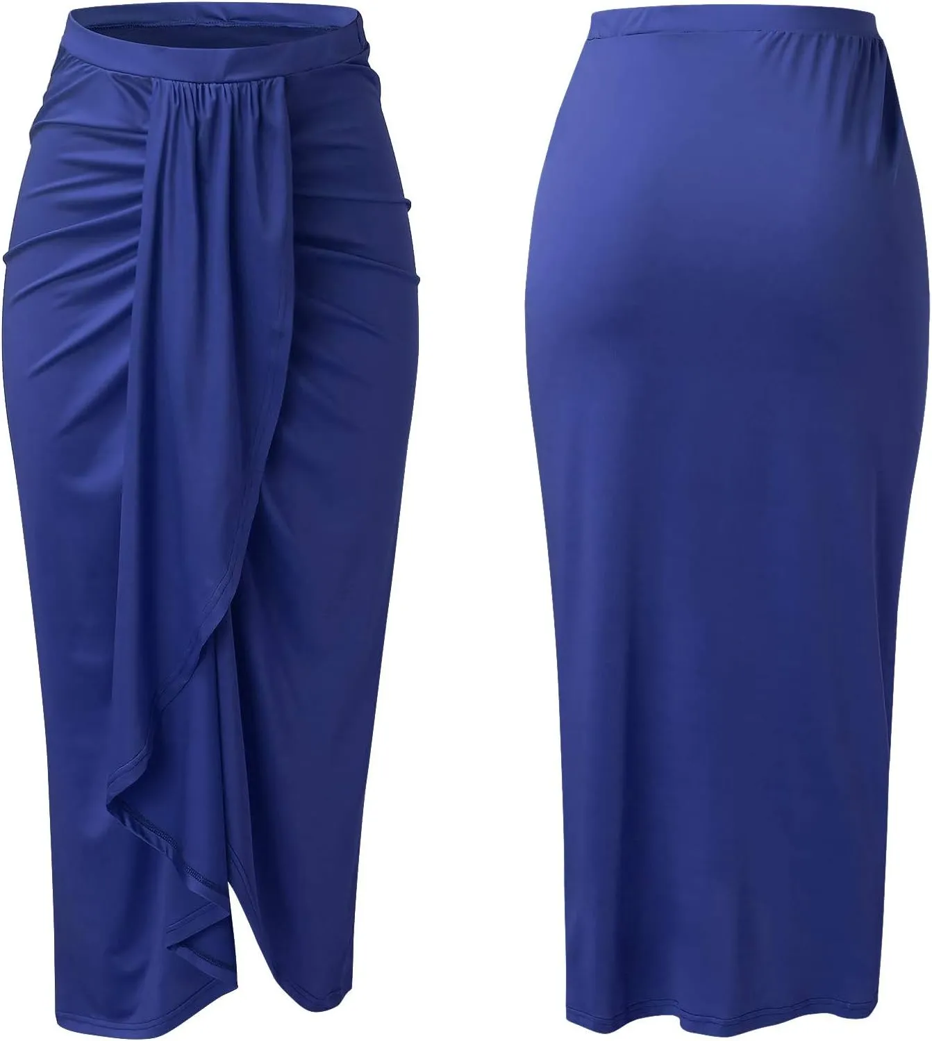 Elastic Draped Asymmetrical Casual Solid Waist Maxi High Wrap Slit Skirt Women's Skirt Tree Skirt Box