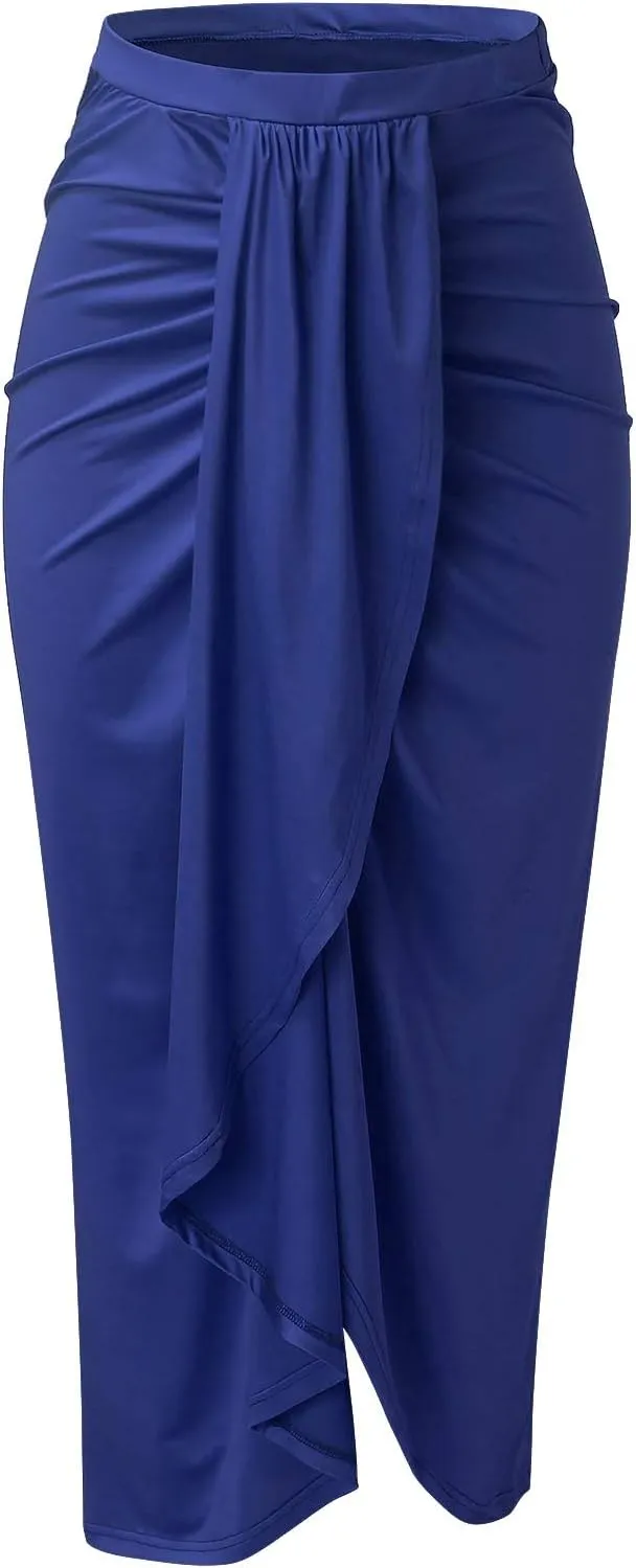 Elastic Draped Asymmetrical Casual Solid Waist Maxi High Wrap Slit Skirt Women's Skirt Tree Skirt Box
