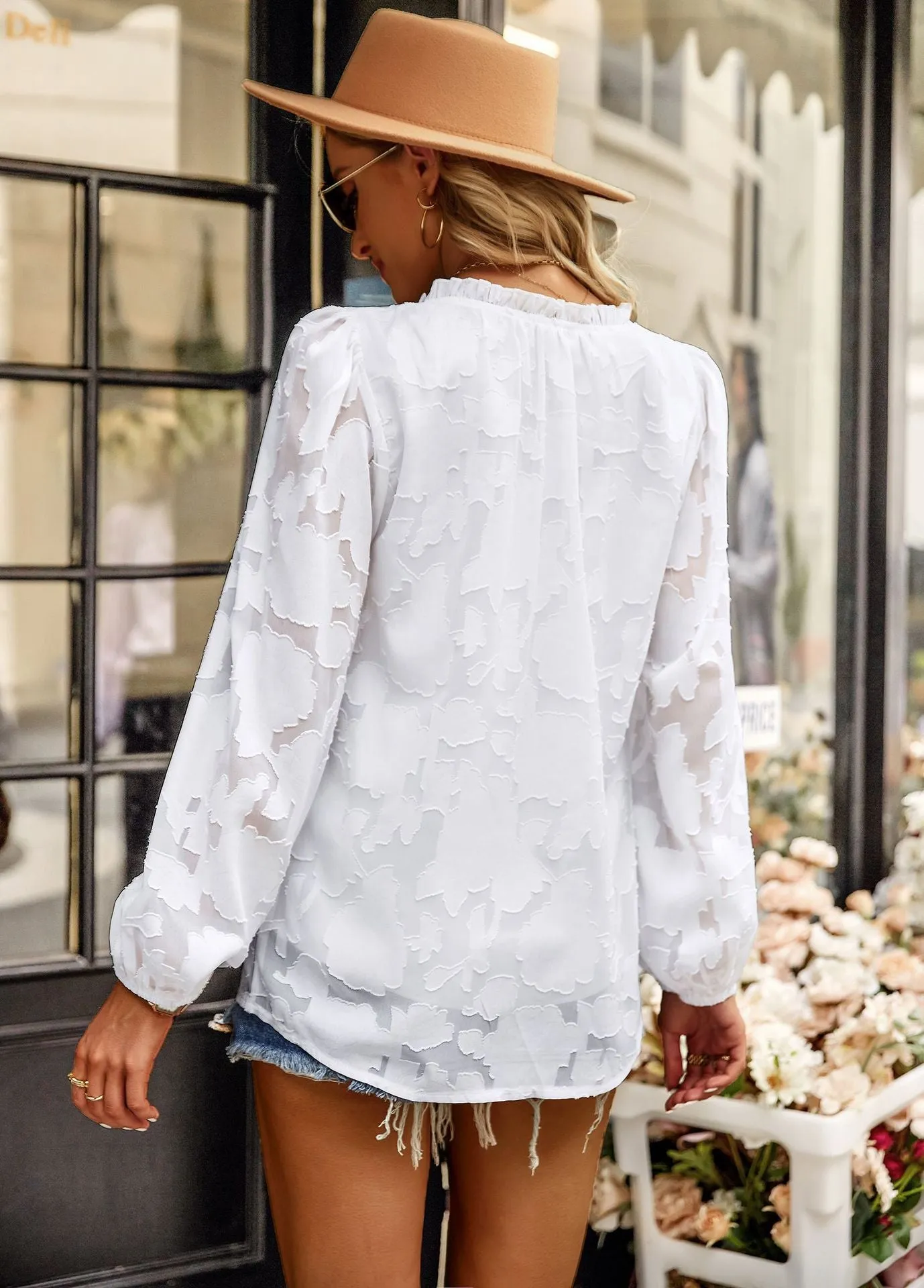Elegant Lace-Up V Neck Blouses Solid Color Wholesale Womens Long Sleeve T Shirts